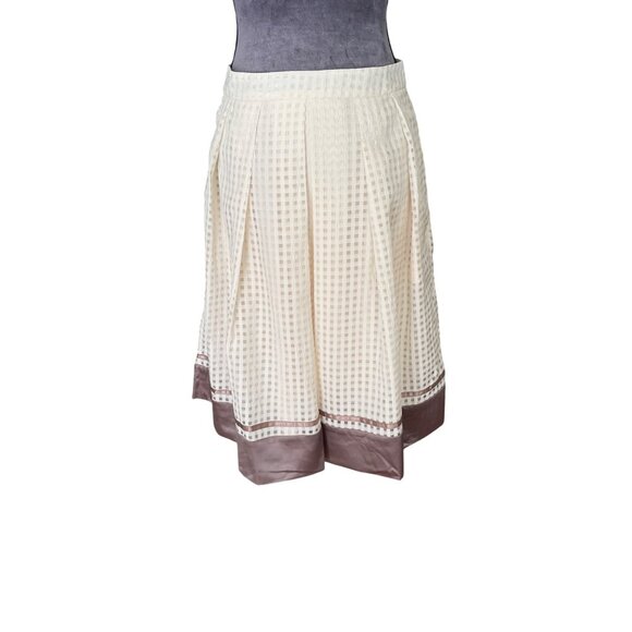 Cream Midi Pleated Skirt With Brown Satin Hem By Three Paper Dolls - Picture 1 of 6